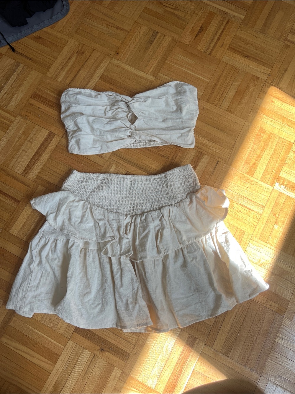 Ivory Two-Piece Smocked Ruffle Skirt Set